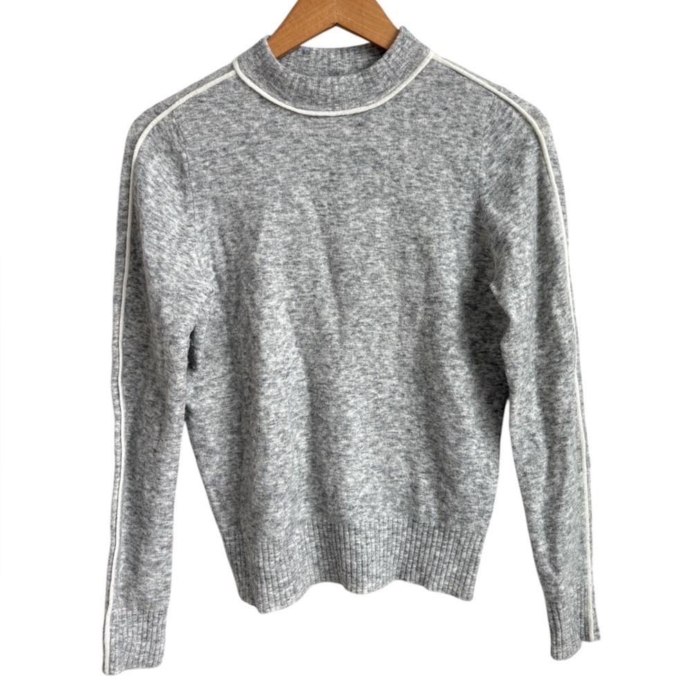 Athleta Merino Wool Sweater Gray Piped Mock Neck Soft Knit XXS - Picture 3 of 8